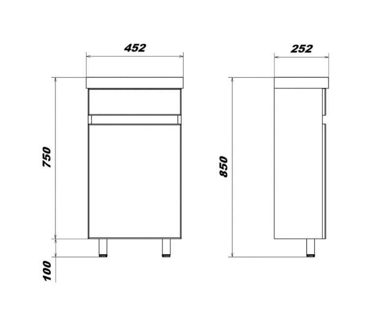Тумба Квадро 45 напольная c умывальником Фостер 450