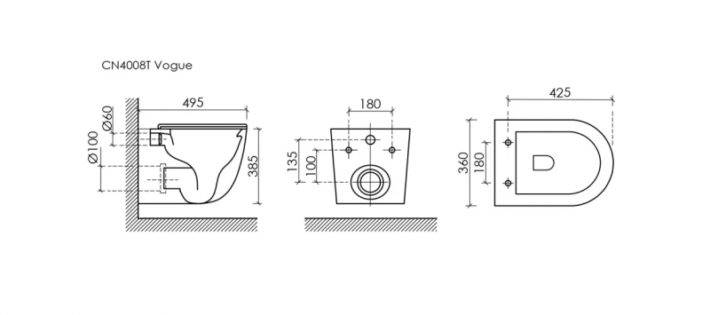 Унитаз подвесной CN4008T Vogue Торнадо безободковый, с ультратонким сиденьем с микролифтом и функцие