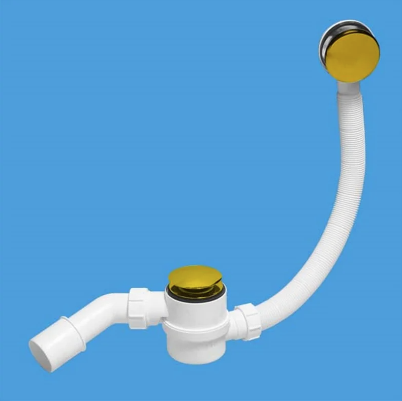 Сифон полуавтомат пластиковый (кнопка) с кол. (Lперелива=700мм) цвет - золото McALPINE MRB12-G