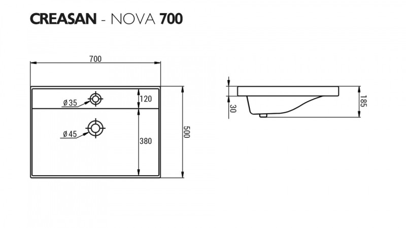Умывальник мебельный НОВА 70 (Nova) CREASAN арт. CS1004U