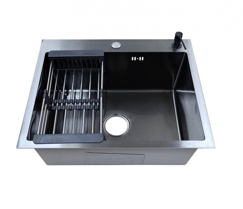 Мойка кухонная AZARIO NICOLE (600*500*220) нержавеющая сталь черная (сифон, диспенсер,коландер)