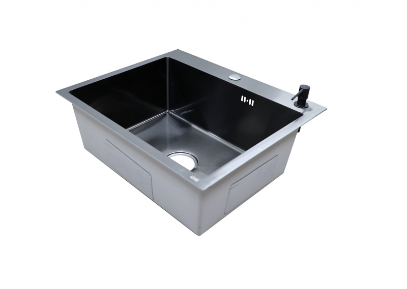Мойка кухонная AZARIO NICOLE (600*500*220) нержавеющая сталь черная (сифон, диспенсер,коландер)