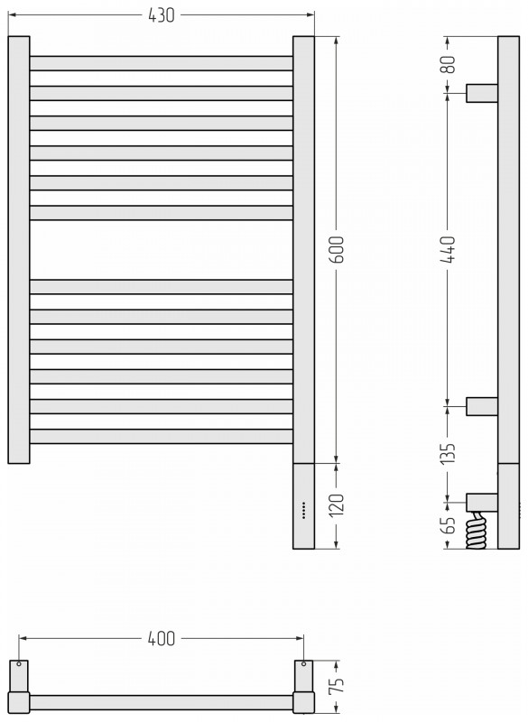 Полотенцесушитель Сунержа РЭБ МОДУС 3.1 600х400 МЭМ правый (Матовый белый)