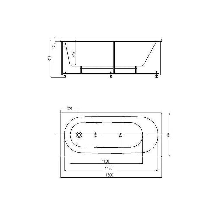 Ванна акриловая AZARIO FELISA прямоугольная 160*70 см (AV.0040160)