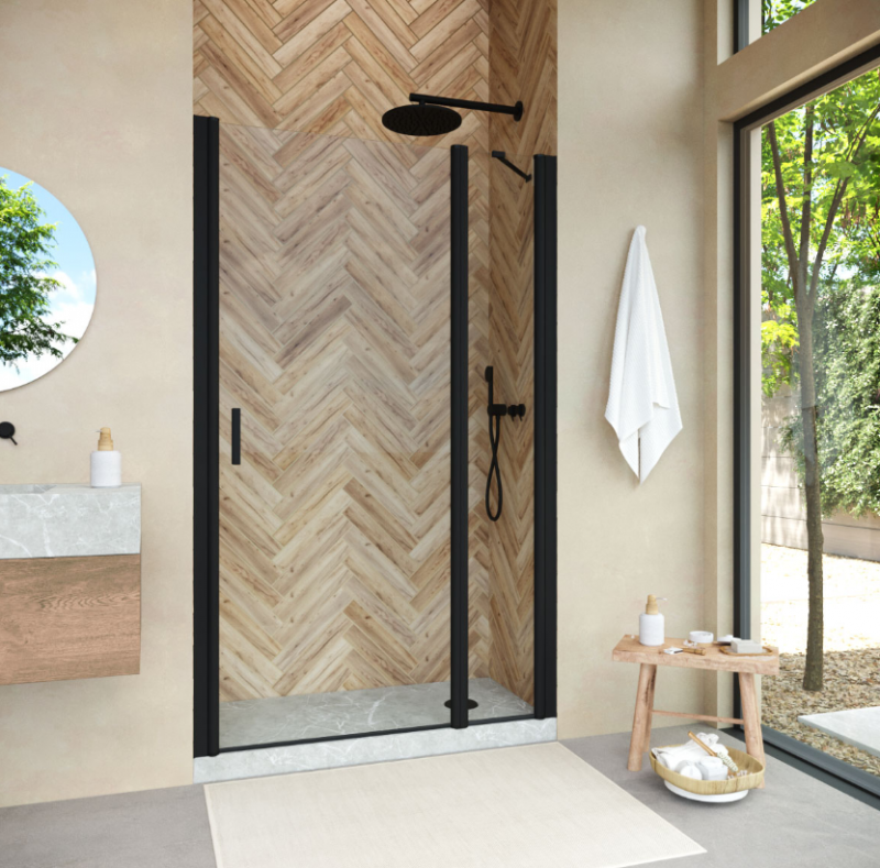 Дверь в душевой проём EP-F-1 NOVO h2000 135 07 01 левая профиль черный матовый стекло прозрачное