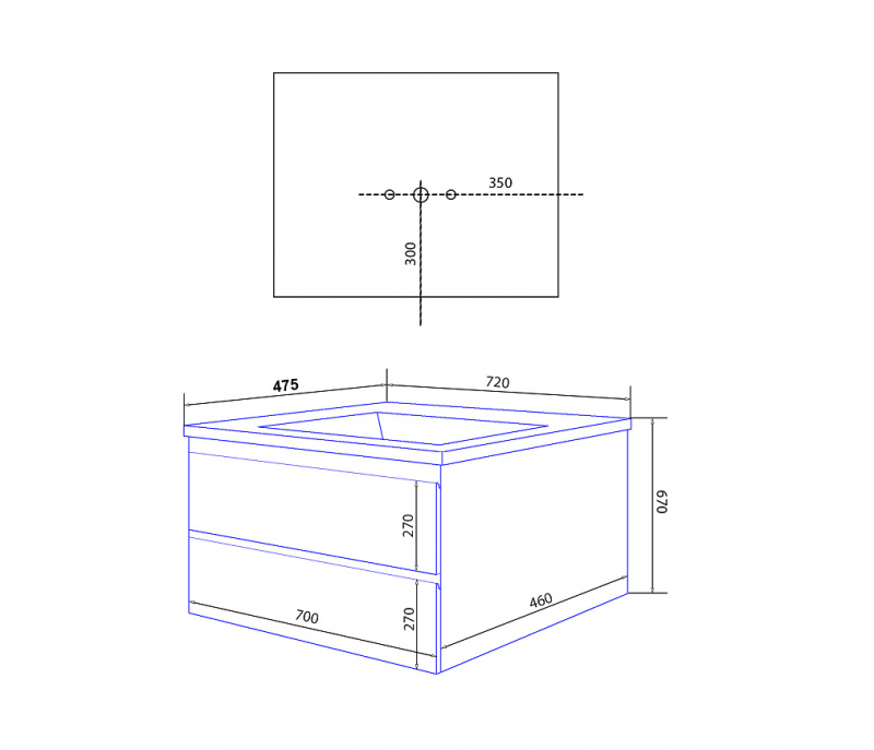 Тумба Мила 60 (580*540*460) подвесная БЕЗ РАКОВИНЫ Monte 60