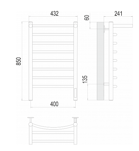 Полотенцесушитель Классик П8 400х850 с полкой TERMINUS ЭЛЕКТРО
