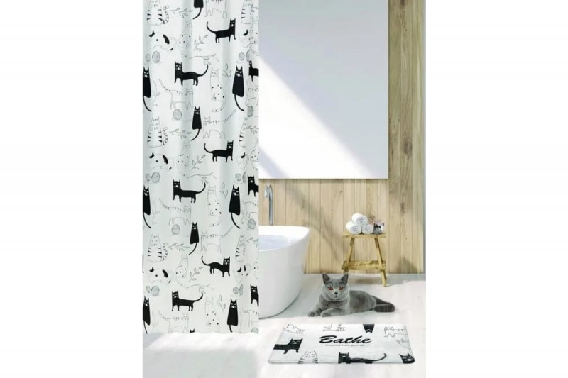 Штора для ванн BATH Little Black Cat бело-черный 180х180 (ch-12256 (103)