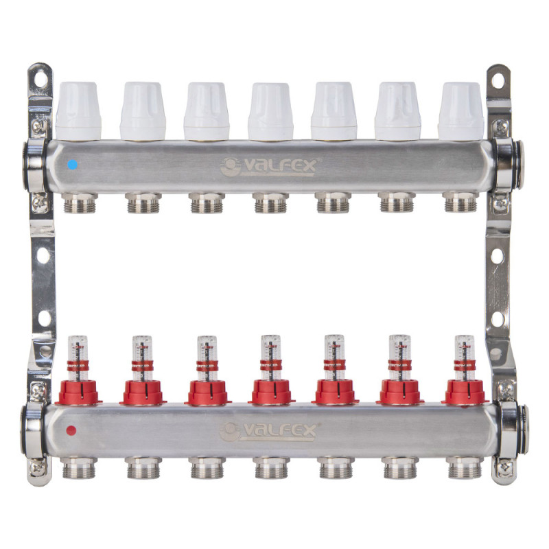 Коллекторная группа с расходомерами 7 в. 1"x3/4" НЕРЖ VALFEX