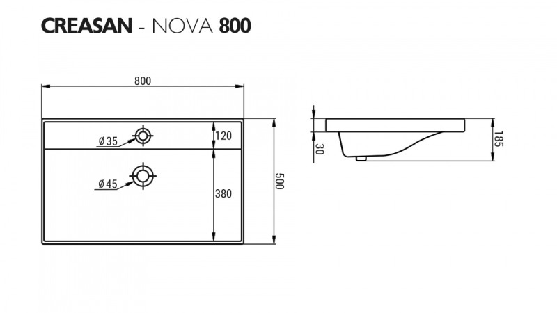 Умывальник мебельный НОВА 80 (Nova) CREASAN арт. CS1005U